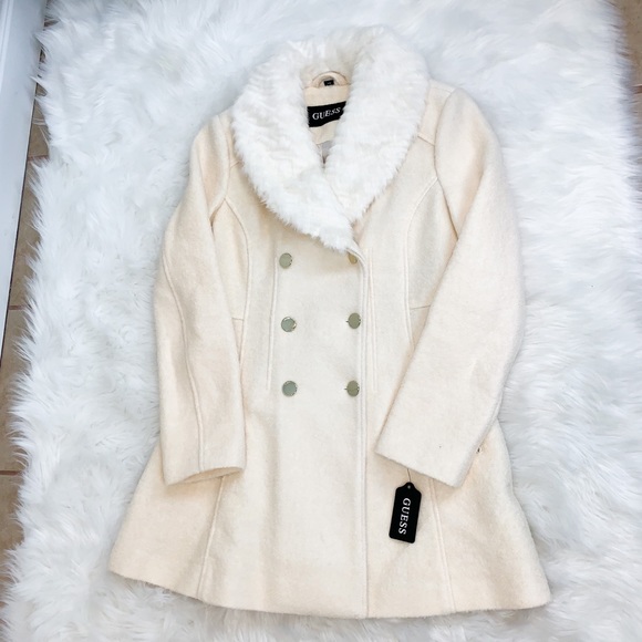 ⭐️⭐️SOLD⭐️⭐️Guess Cream/White Long Skirted Wool Coat M - Picture 3 of 6